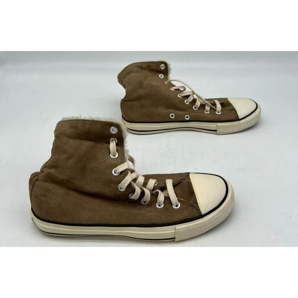 Airwalk Women's Suede & Faux Fur Lined High Top Sneakers Round Toe Size 10 Brown